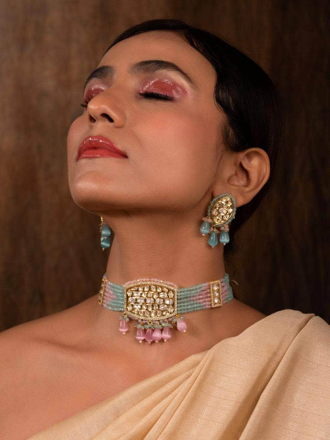 Ishhaara Polki Kundan Beaded Choker Necklace Set