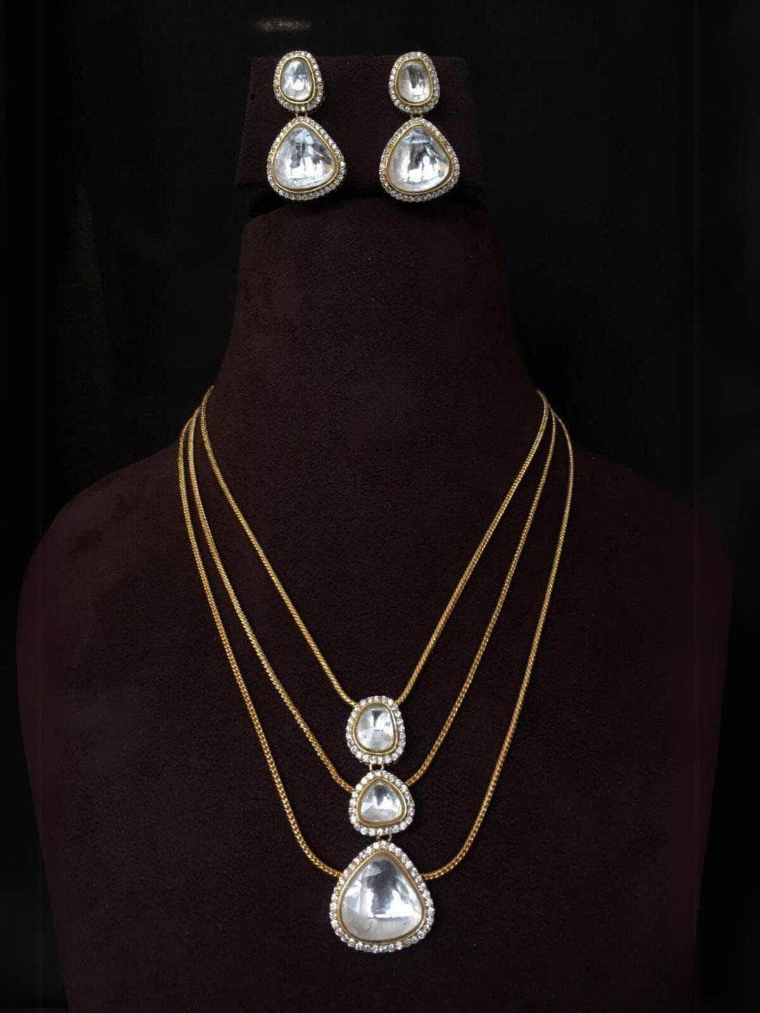 Ishhaara Polki Kundan Three Layer Drop Necklace