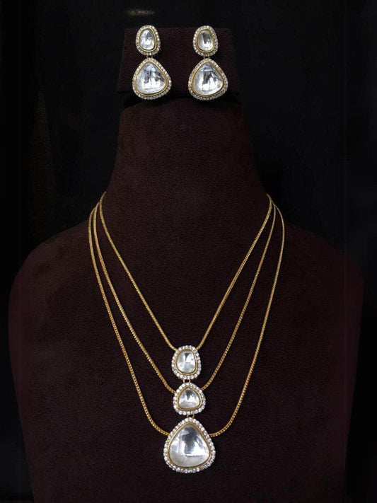 Ishhaara Polki Kundan Three Layer Drop Necklace