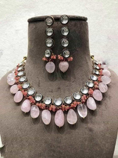 Ishhaara Polki Kundan With Real Rose Quarts