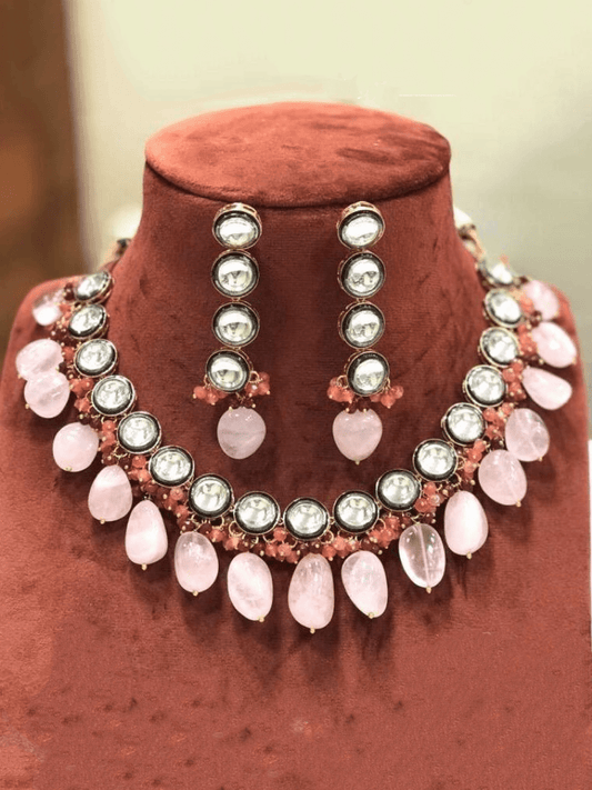 Ishhaara Polki Kundan With Real Rose Quarts