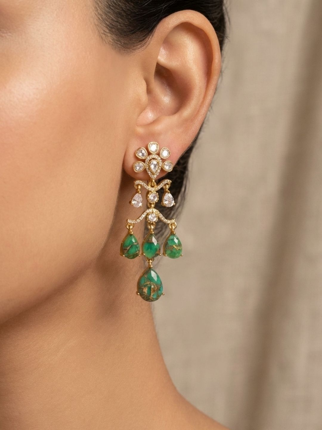 Ishhaara Polki Leaf Dangler Earrings