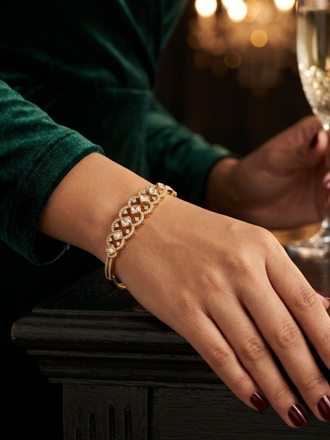 Ishhaara Polki Moissanite Classic Slim Cuff