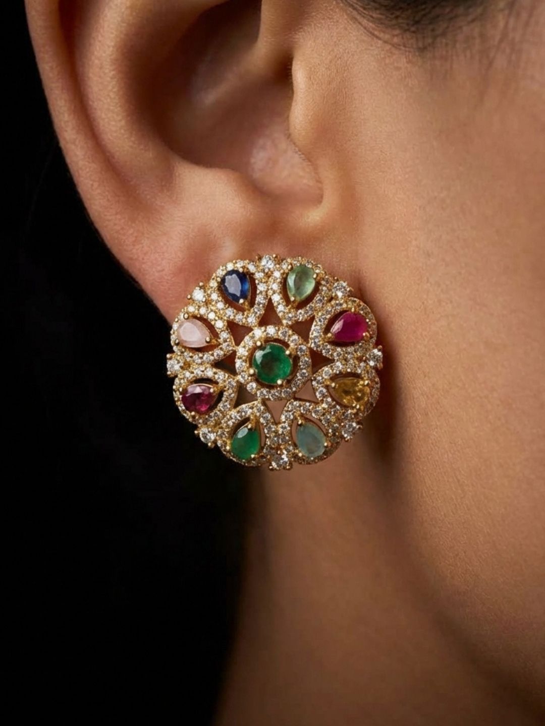 Ishhaara Polki Navratan Earrings