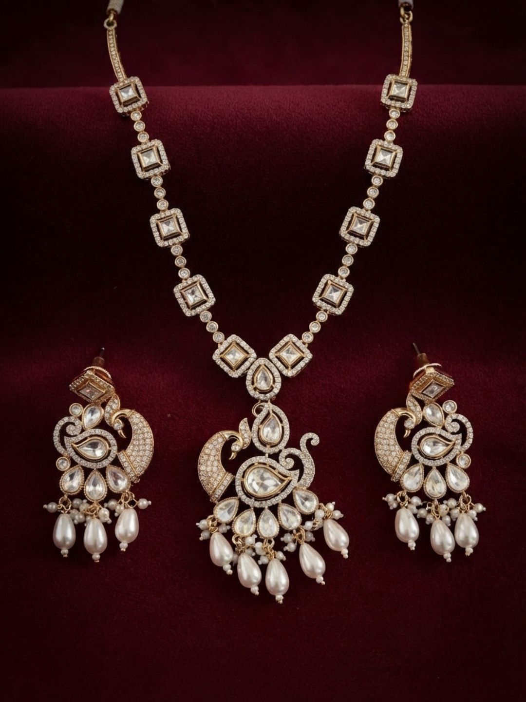 Ishhaara Polki Pearl Drop Necklace Set