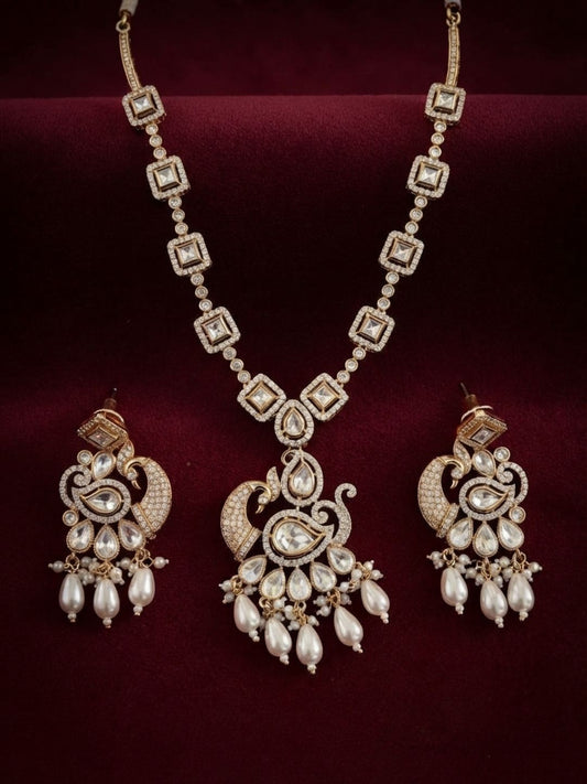 Ishhaara Polki Pearl Drop Necklace Set