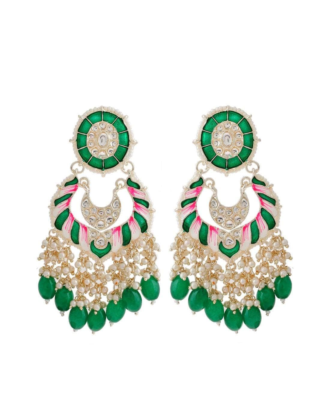 Ishhaara Polki Spiral Earrings Green