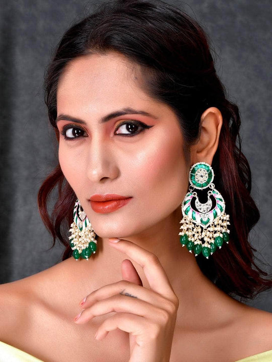 Ishhaara Polki Spiral Earrings Green