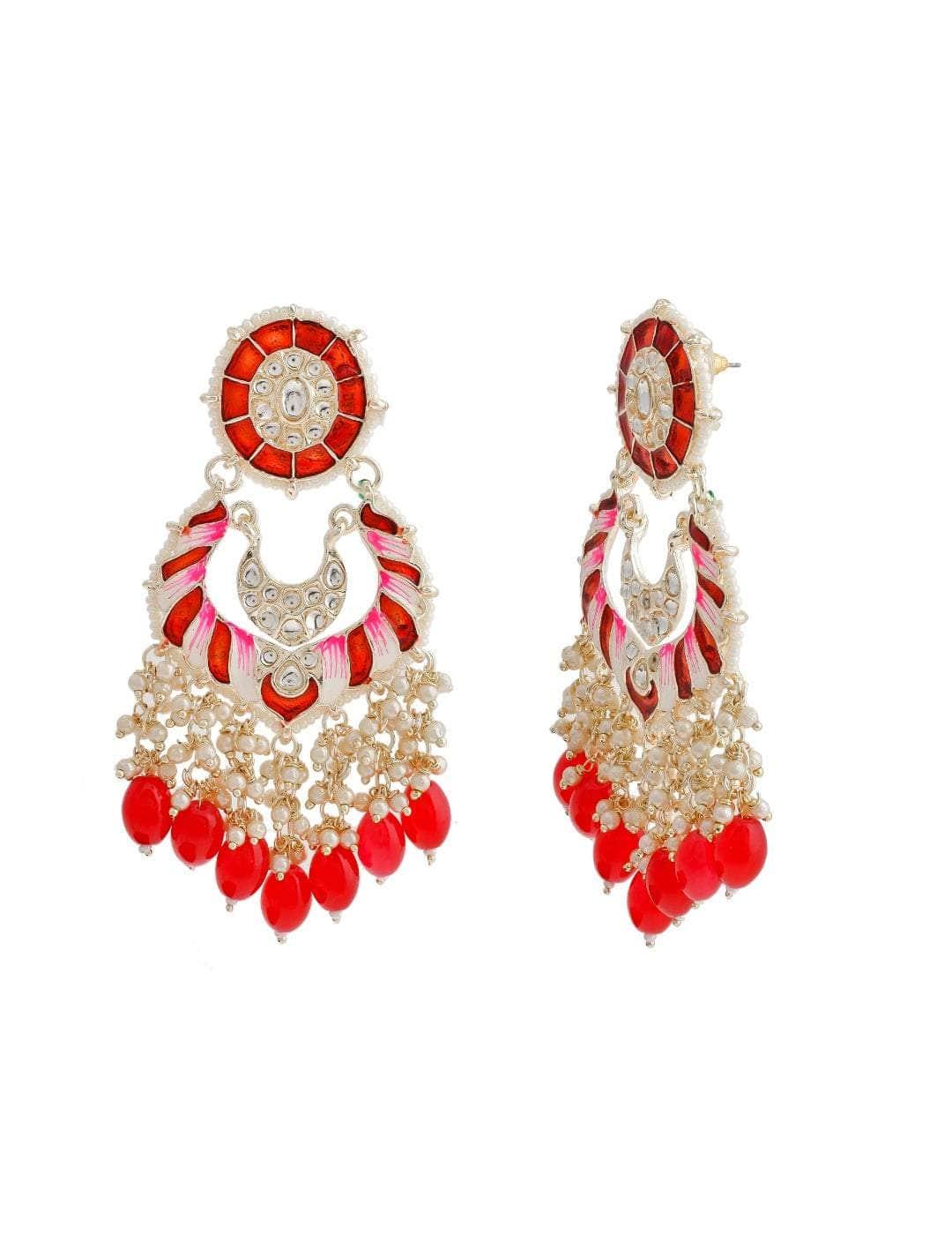 Ishhaara Polki Spiral Earrings Red