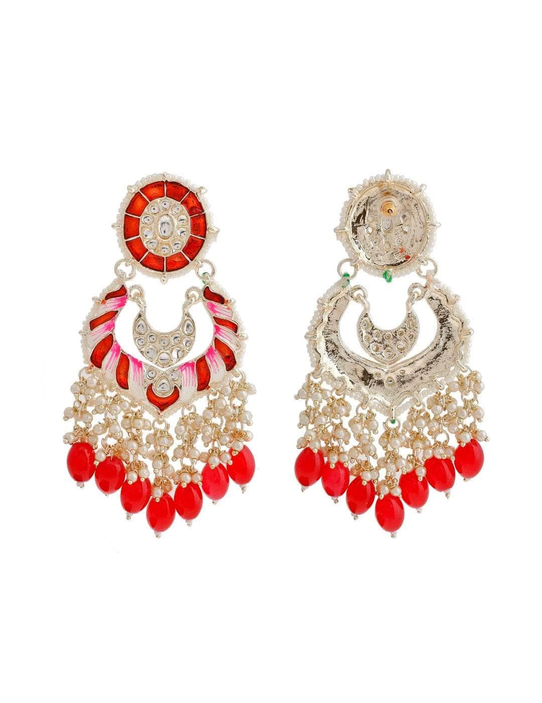 Ishhaara Polki Spiral Earrings Red