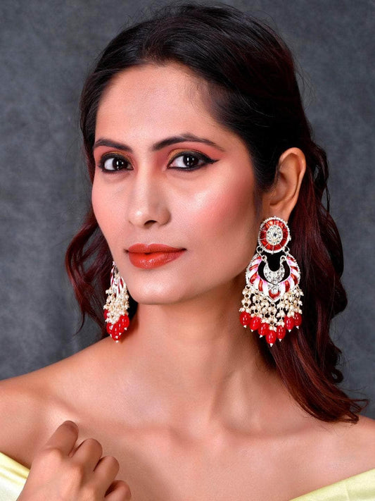 Ishhaara Polki Spiral Earrings Red