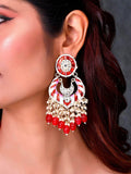 Ishhaara Polki spiral Earrings-Red
