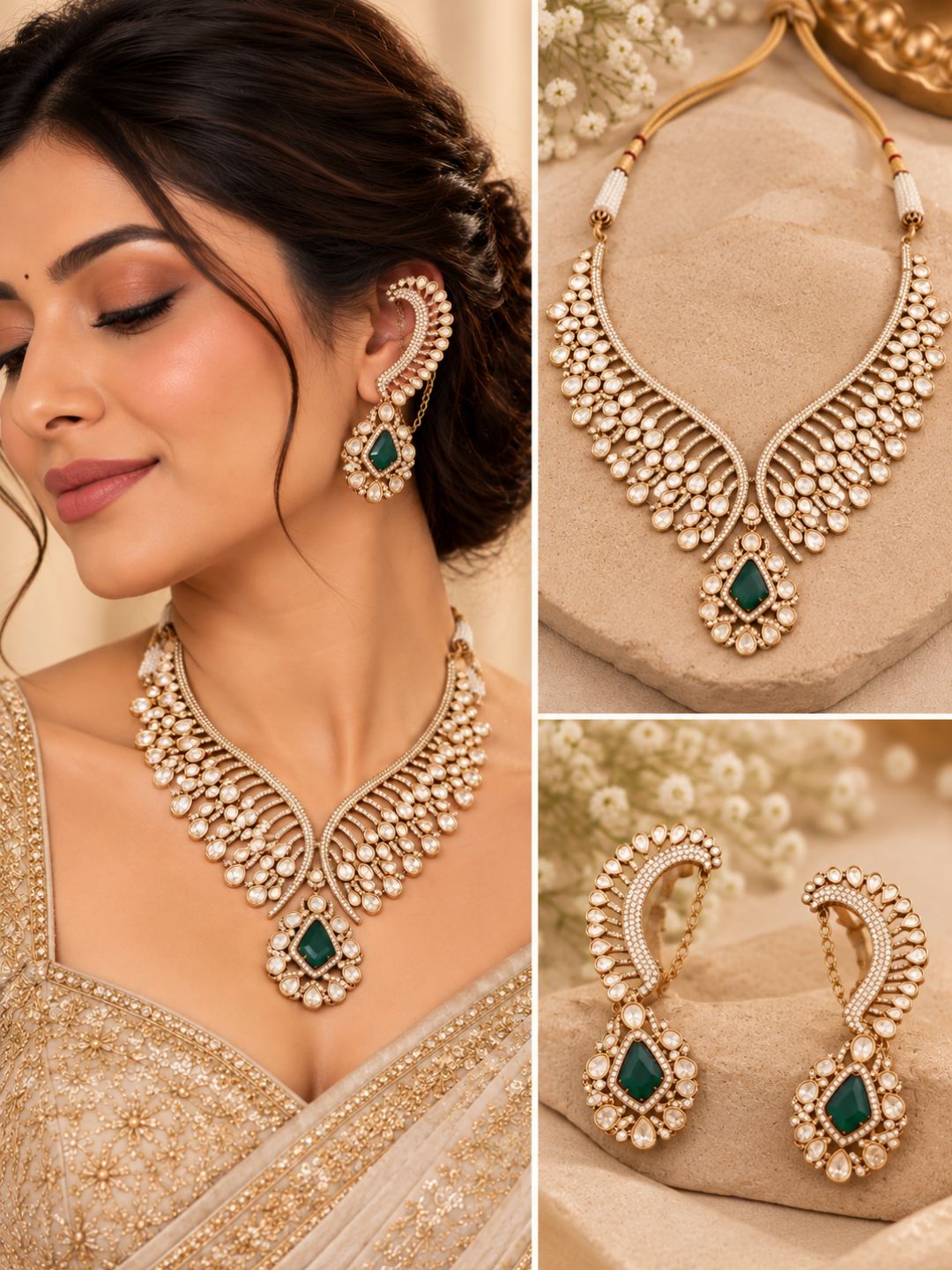 Ishhaara Polki Statement Necklace With Earcuff Earring