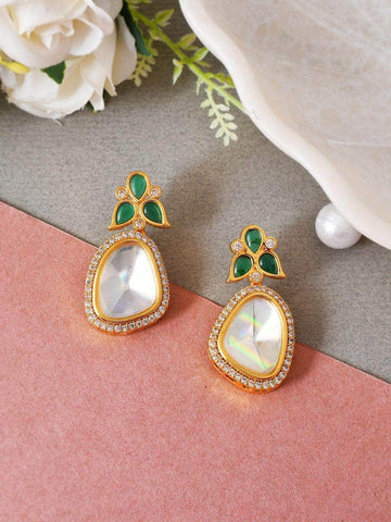 Ishhaara Polki Stone Earring Dark Green