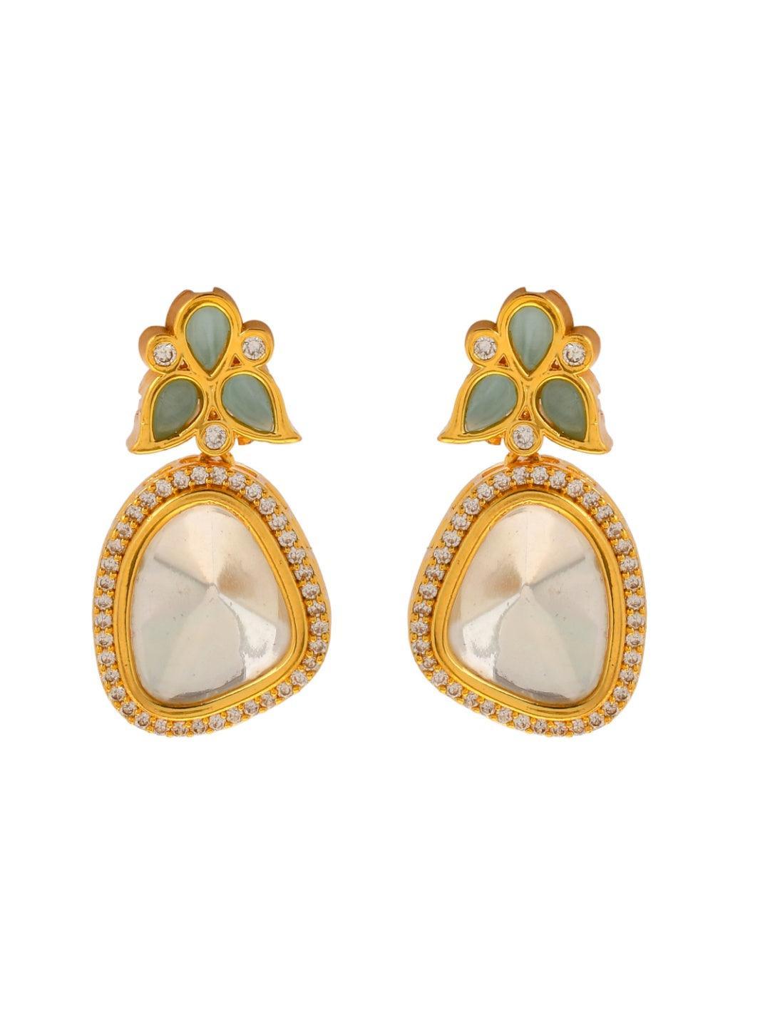 Ishhaara Polki Stone Earring Light Green