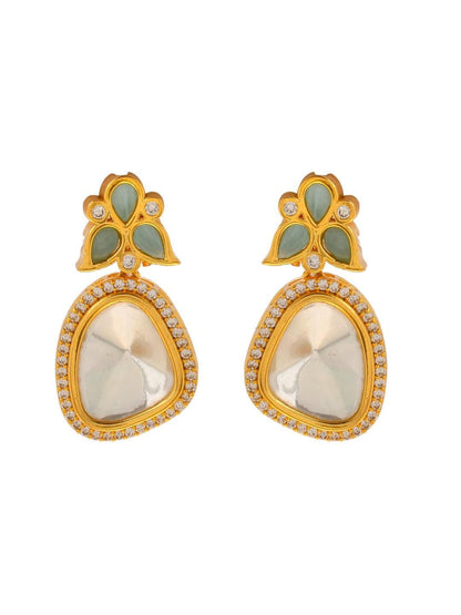 Ishhaara Polki Stone Earring Light Green