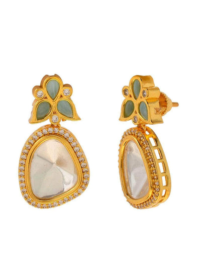 Ishhaara Polki Stone Earring Light Green
