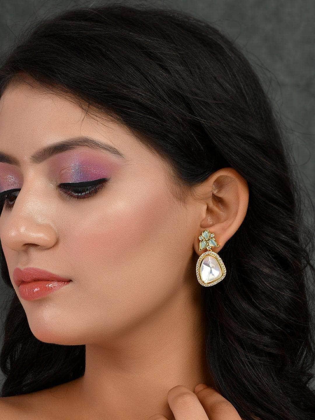 Ishhaara Polki Stone Earring Light Green