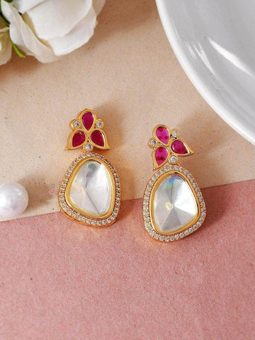 Ishhaara Polki Stone Earring Pink