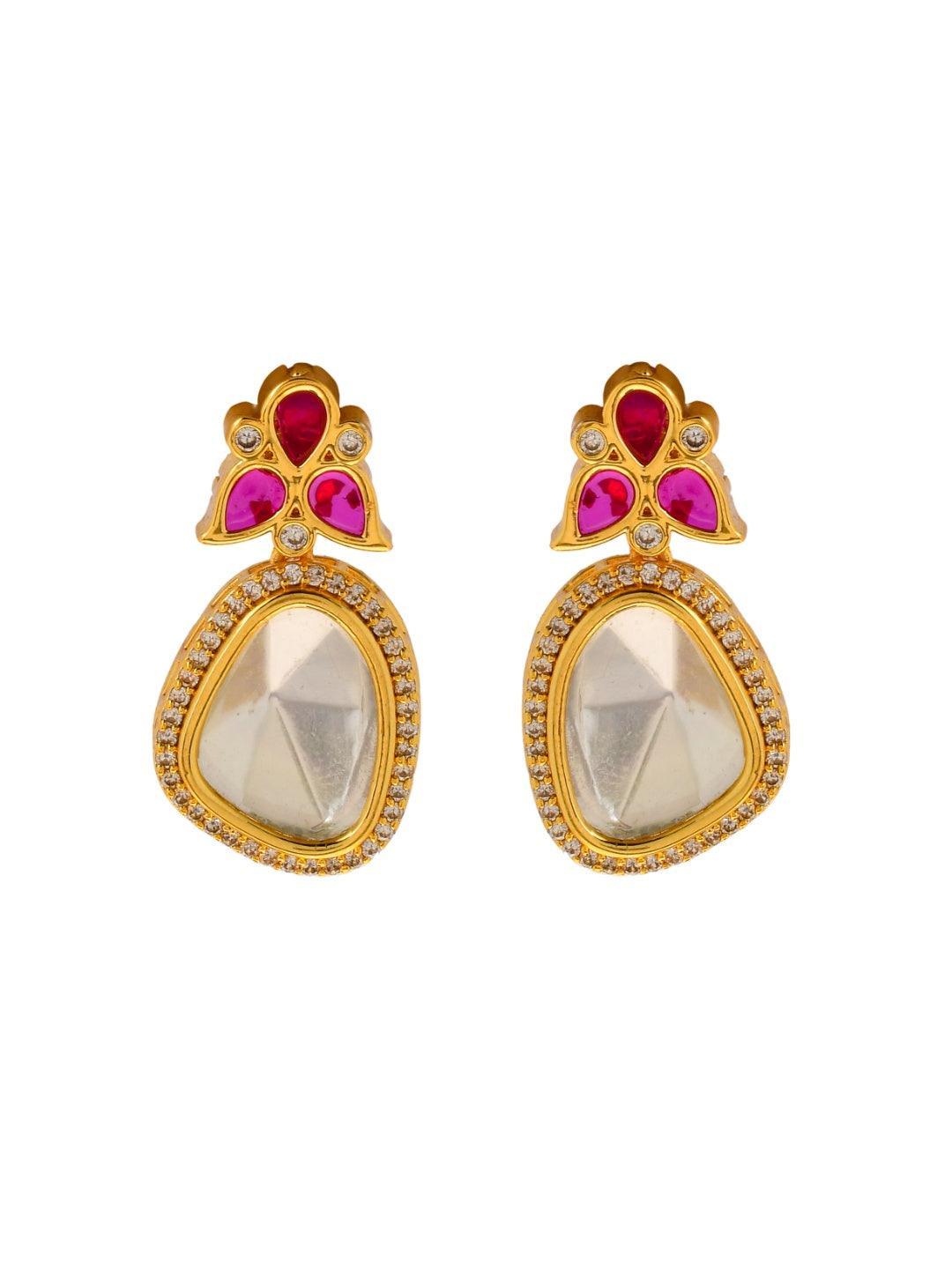 Ishhaara Polki Stone Earring Pink