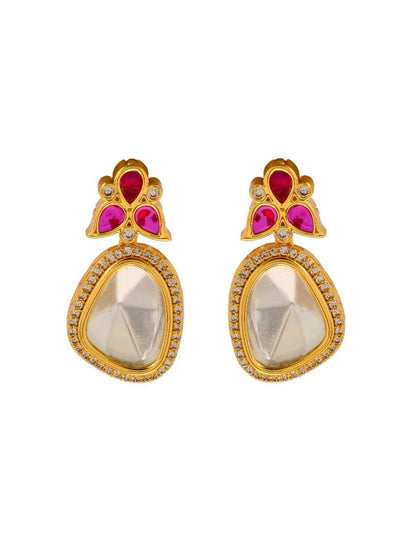 Ishhaara Polki Stone Earring Pink