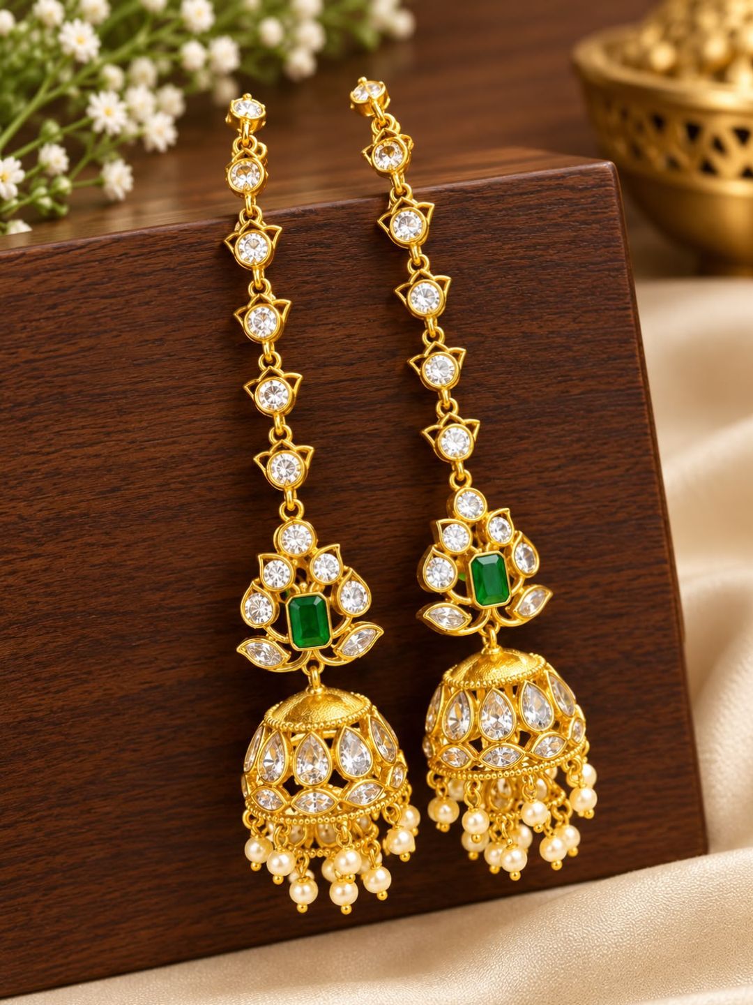 Ishhaara Polki Stone Jhumkas With Mattals