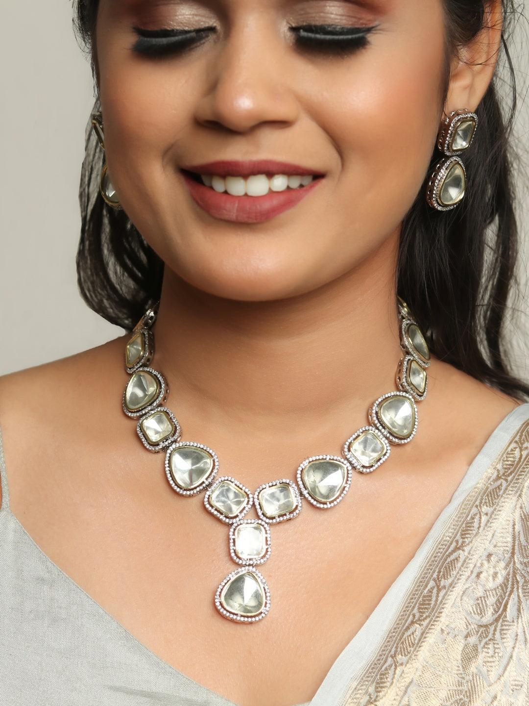 Ishhaara Polki Stone Necklace Silver