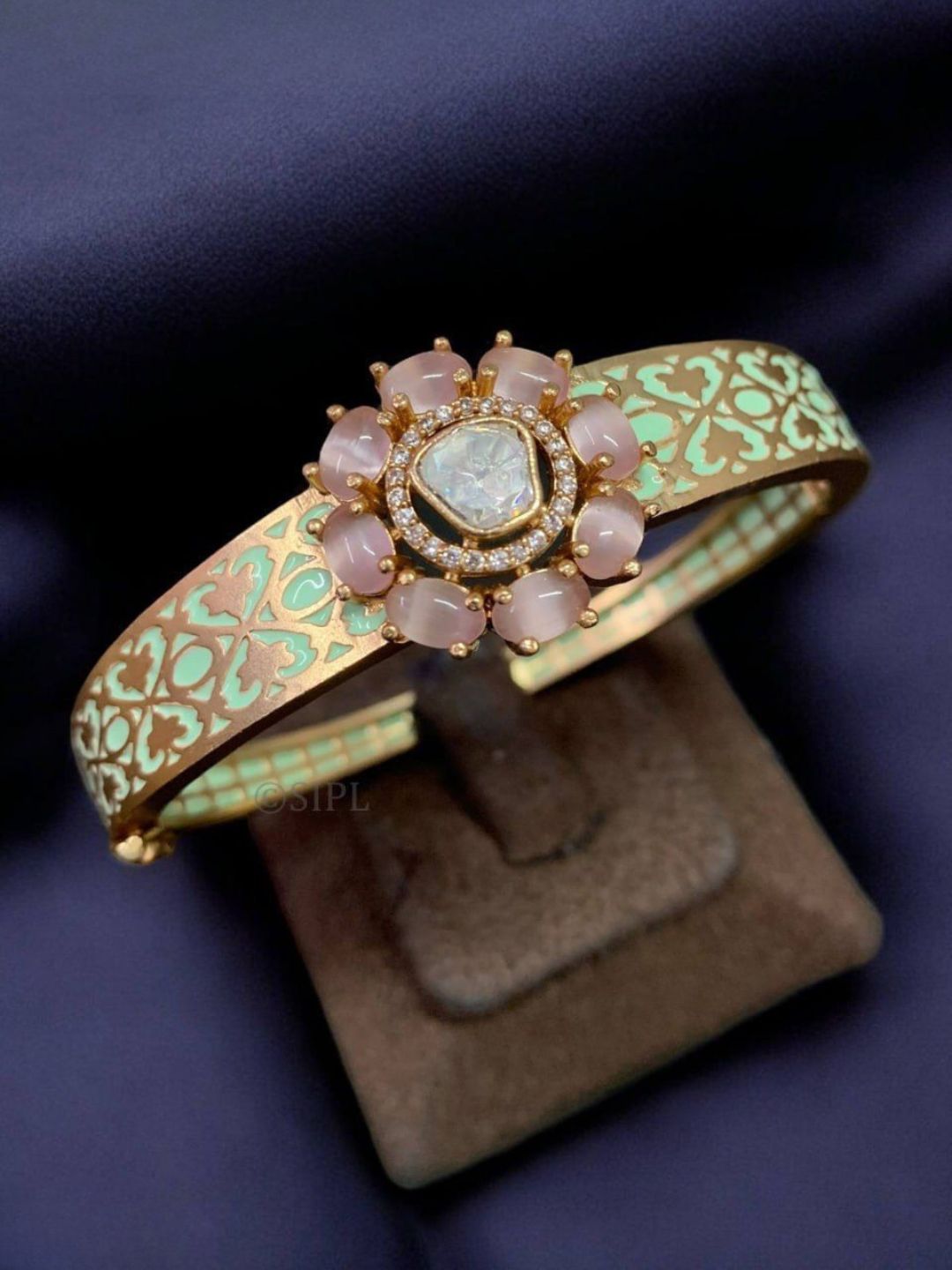 Ishhaara Polki Stone Studded Flower Design Cuff Bracelet