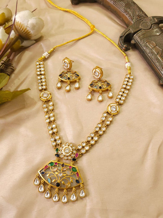 Ishhaara Polki Stoned Handmade Druzy Pendant Set