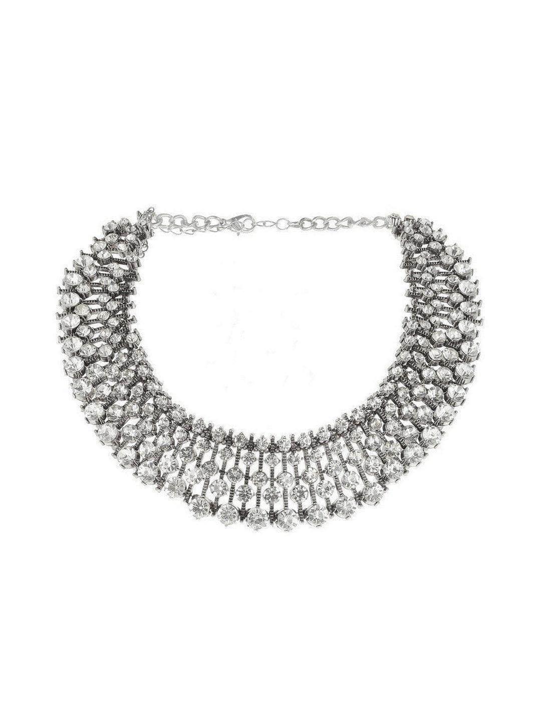 Ishhaara Pranwesha In Diamond Choker With Earrings Silver