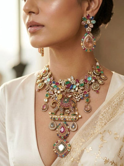 Ishhaara Precious Stone Studded Fushion Necklace