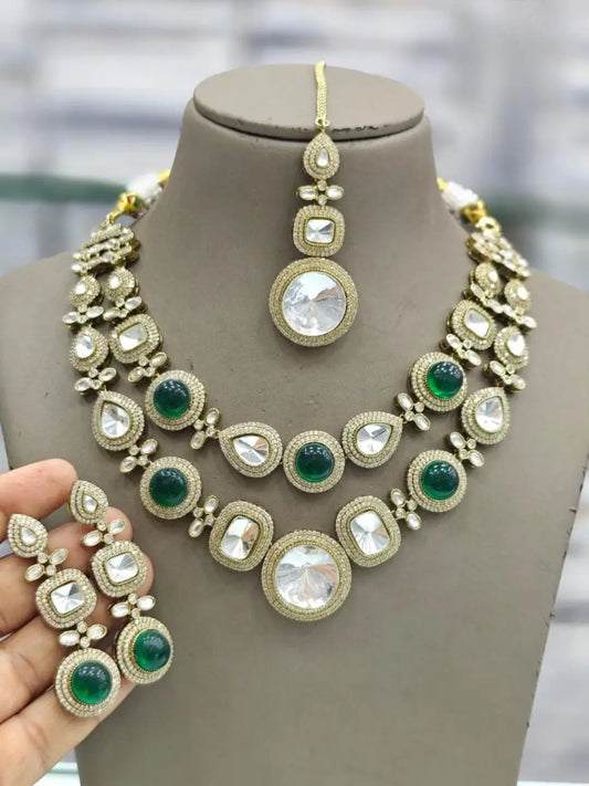 Ishhaara Premium 2 Layered Uncut Polki Necklace Set