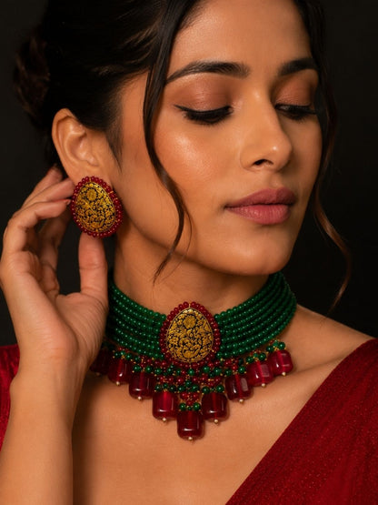 Ishhaara Statement Temple Necklace — handcrafted Indian jewellery - view 6