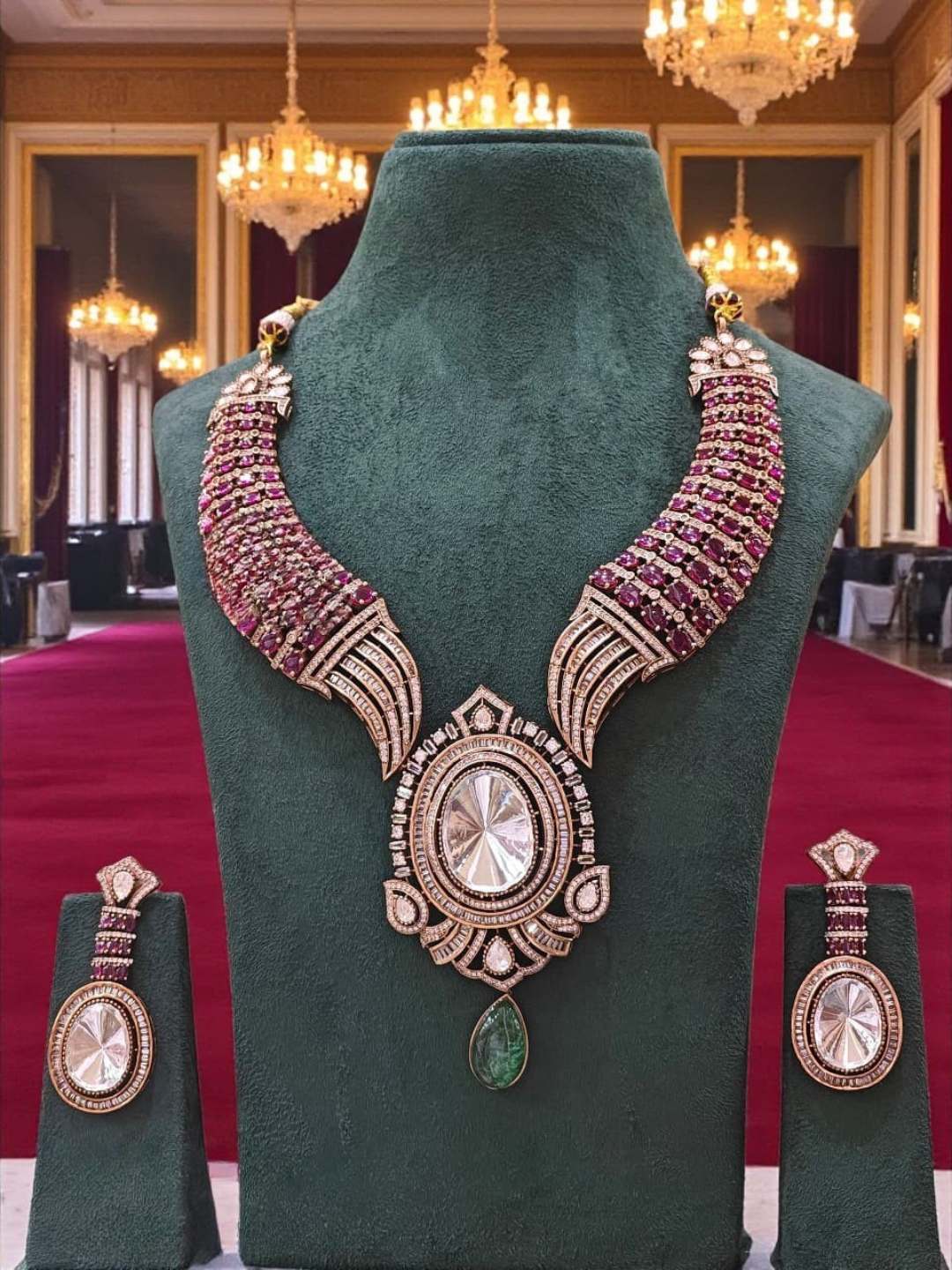 Ishhaara Premium Brass Moissanite Kundan Ruby Choker