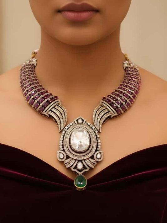 Ishhaara Premium Brass Moissanite Kundan Ruby Choker