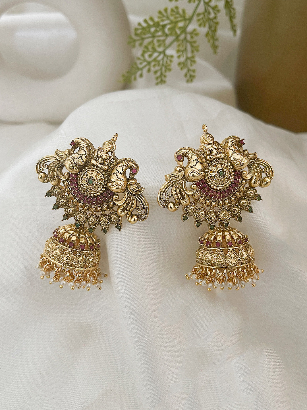 Ishhaara Premium Dual Peacock Ad Stone Jhumkas