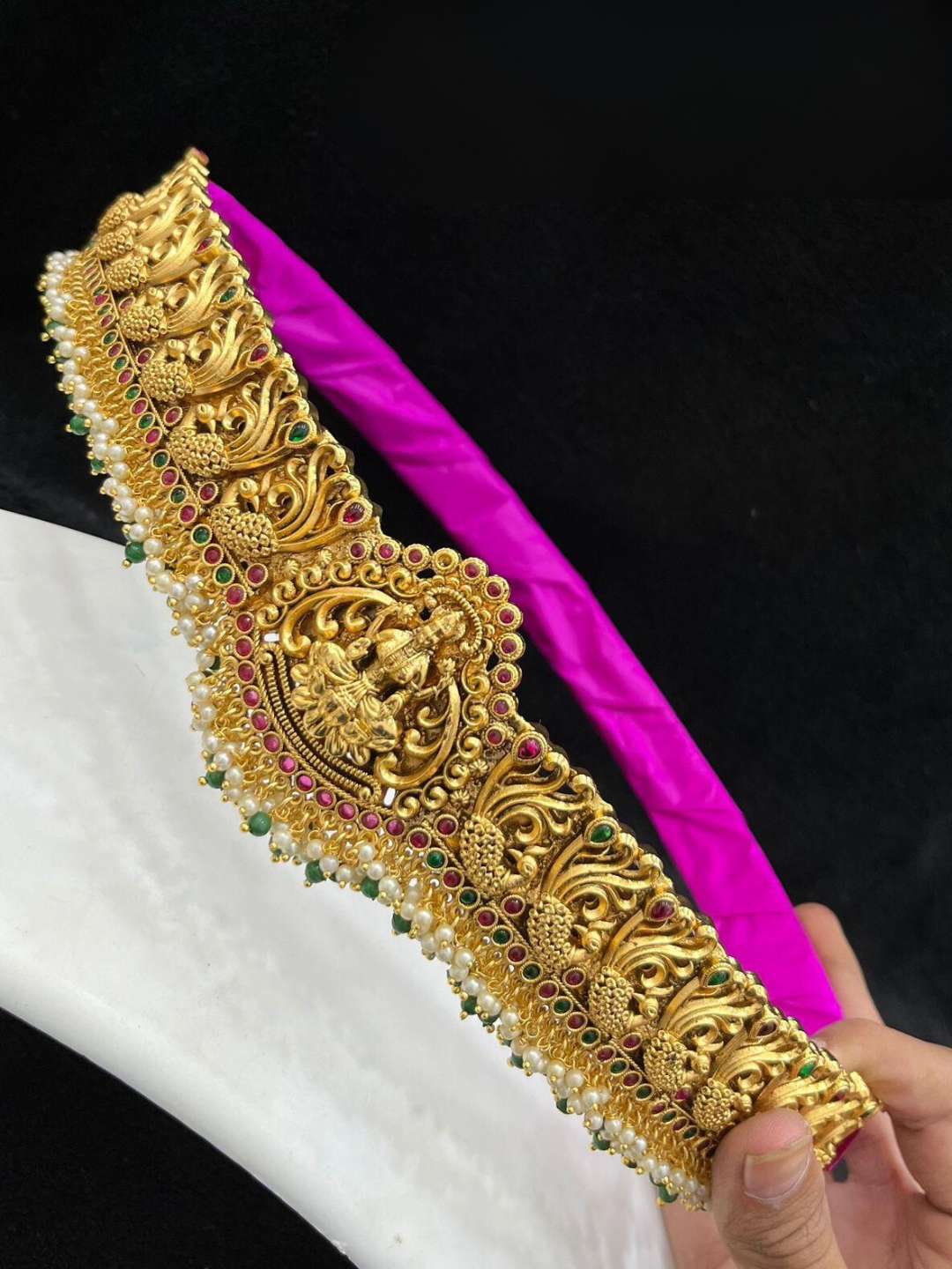 Ishhaara Premium Gold Emerald Temple Bridal Hipbelt