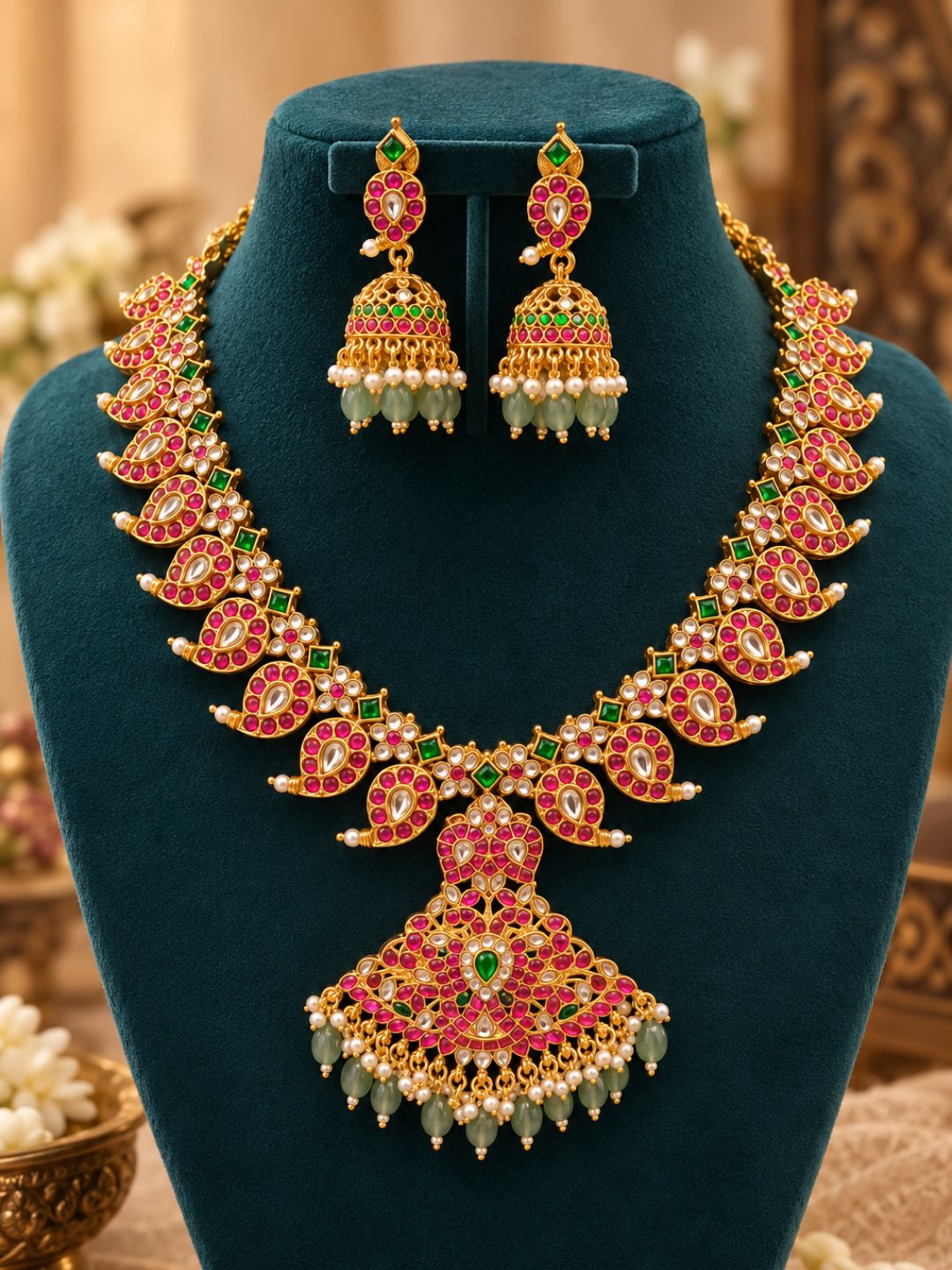 Ishhaara Premium Jadau Kundan Mango Mid Length Haram