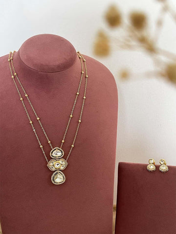 Ishhaara Premium Kundan Stone Two Layer Pendant Necklace Set