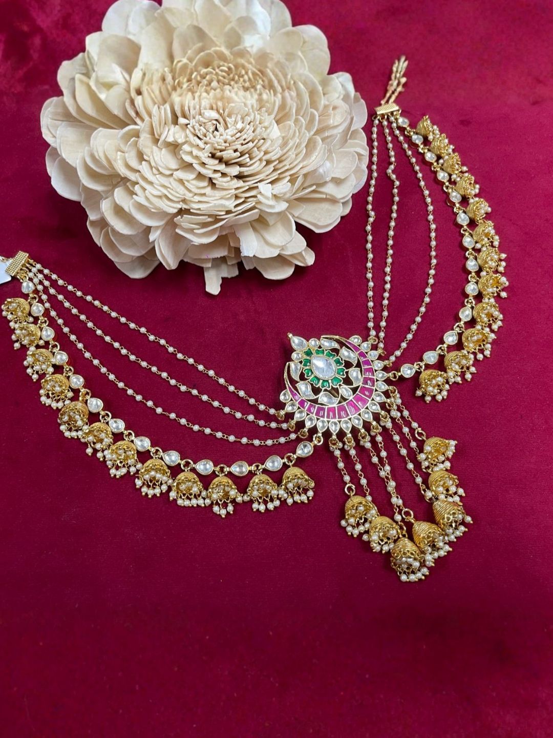 Ishhaara Premium Peacock Jada Billa With Pearl Earchain