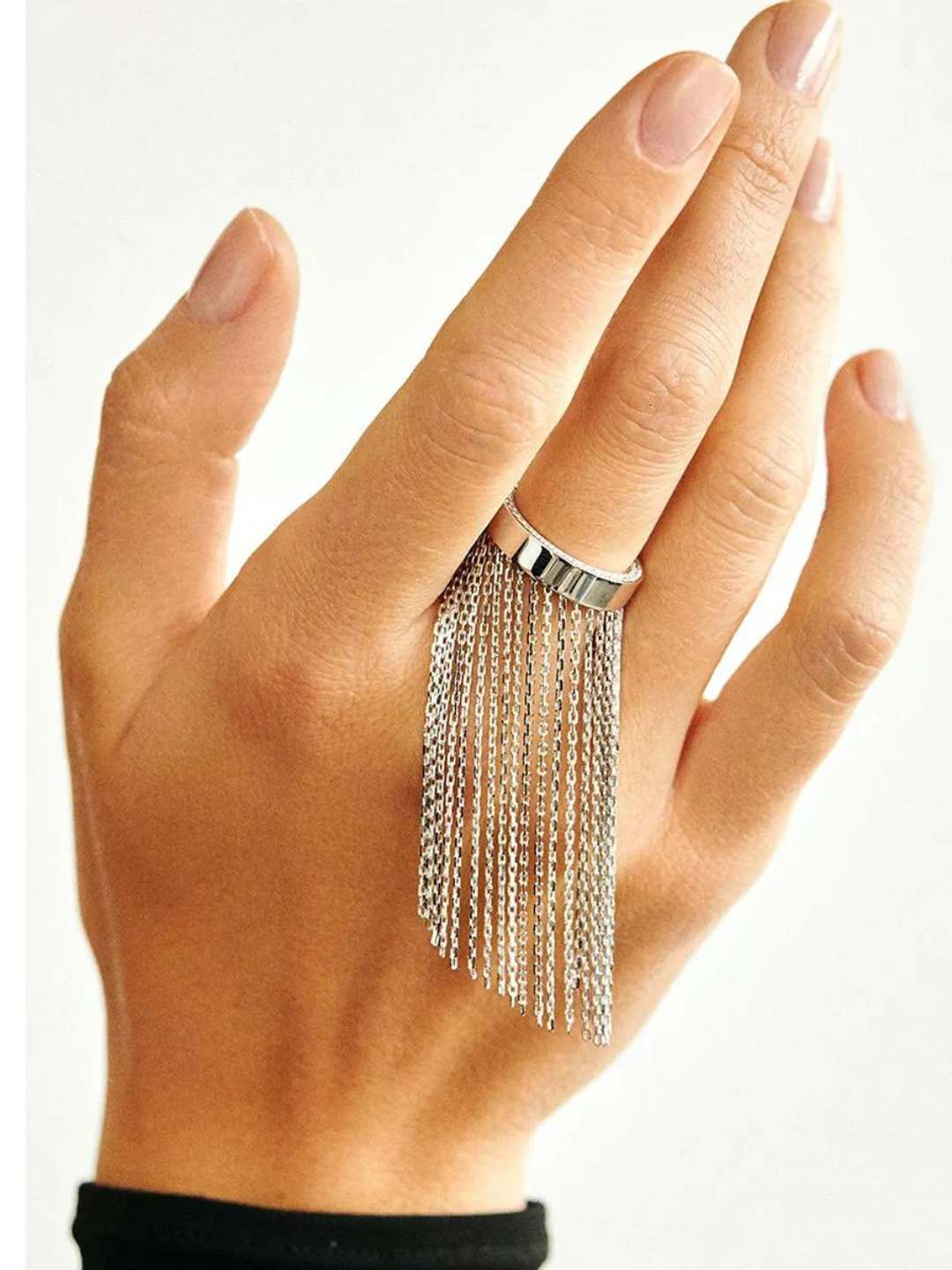 Ishhaara Punk Metal Chain Tassel Rings