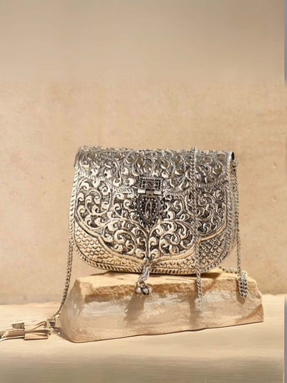 Ishhaara Pure Hand Carved Silver Metal Clutch