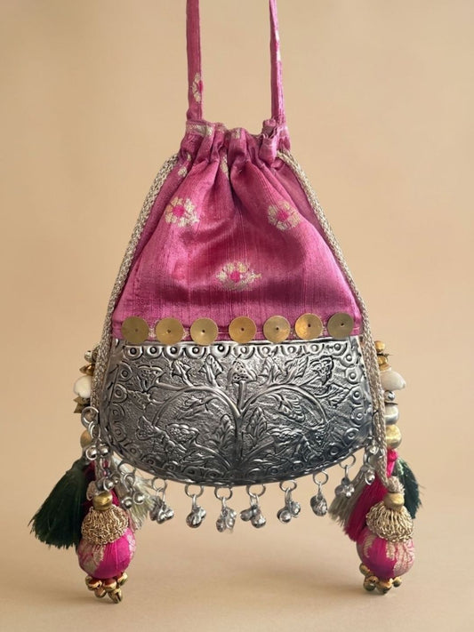 Ishhaara Pure Raw Silk Potli Bag