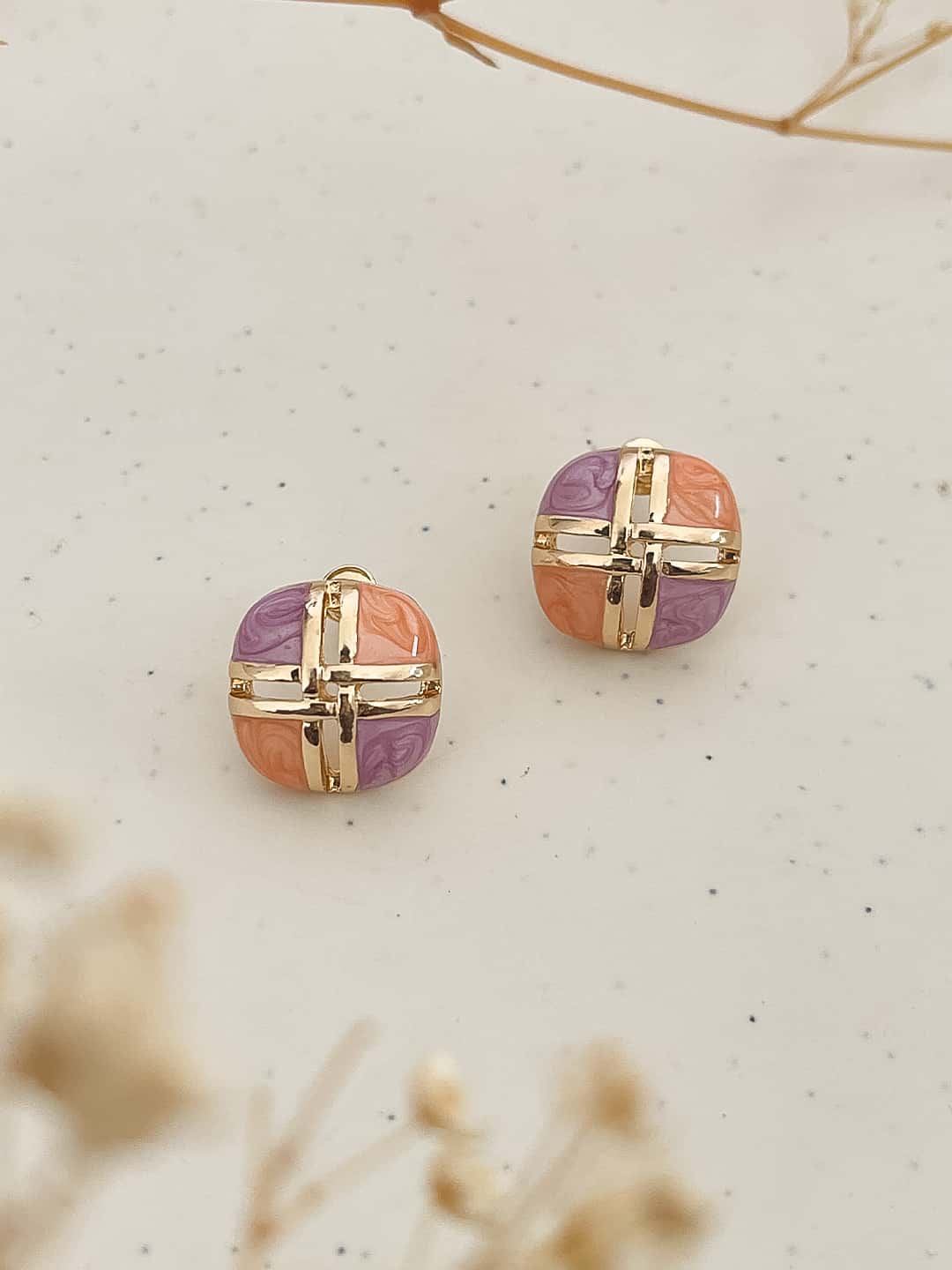 Ishhaara Purple  Vintage Enamel Multicolor Earrings