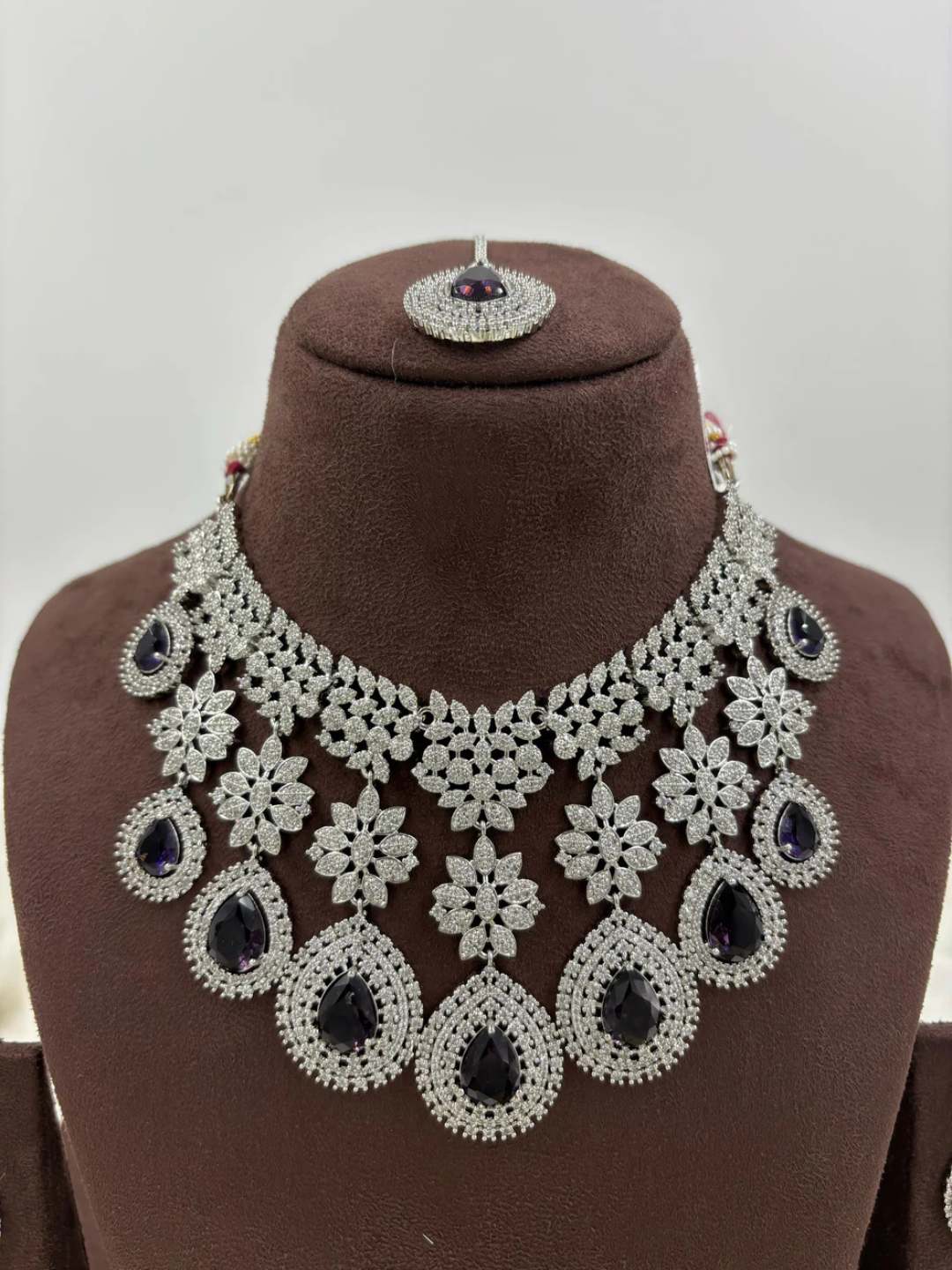 Ishhaara Purple American Floral Drop Necklace Set