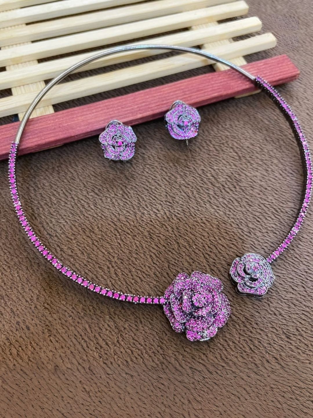 Ishhaara Purple Blooming Rose Diamond Hasli Set
