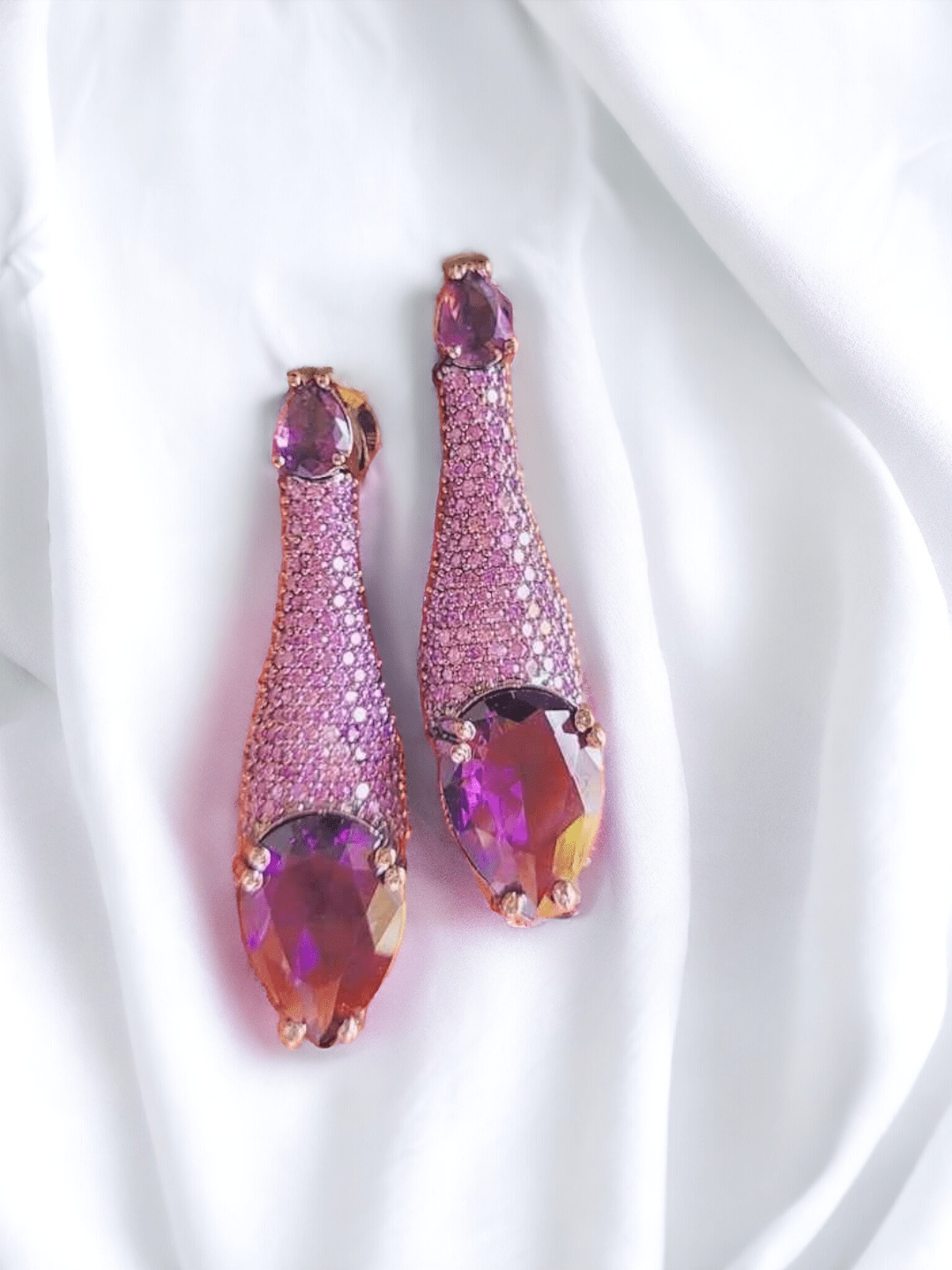 Ishhaara Purple Brass Cubic Zirconia Water Drop Earrings