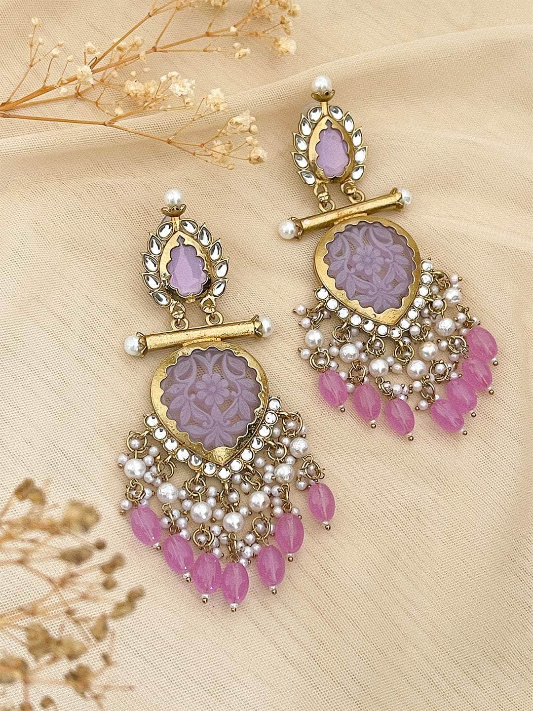Ishhaara Pink Cutwork Chandbali Earrings