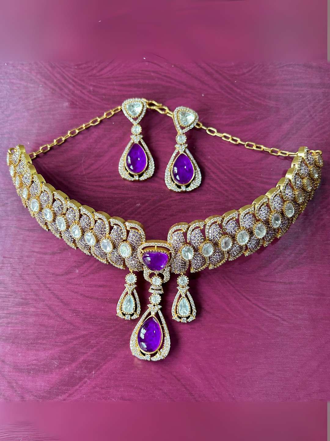 Ishhaara Purple Designer Doublet Necklace With Earings