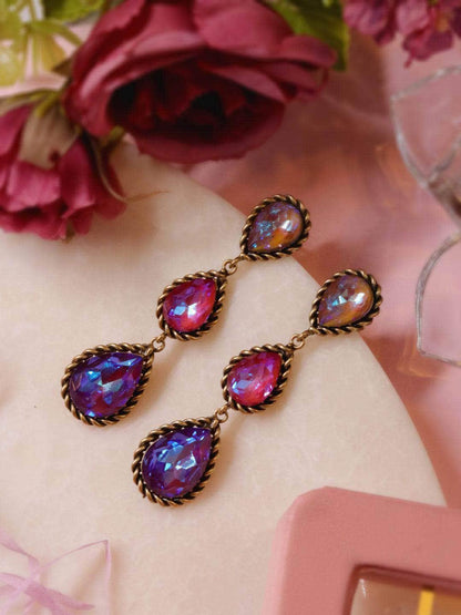 Ishhaara Drop 3 Tiered Earrings Purple